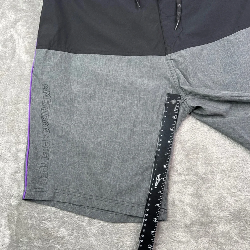 American Fighter Board Shorts Men 36 Grey Black Purple Patterned Swim Trunks 10